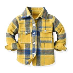 Children's Neutral Plaid Lapel Brushed Long Sleeve Top (Option: Yellow-80cm)