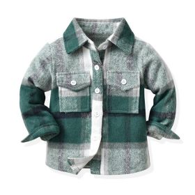 Children's Neutral Plaid Lapel Brushed Long Sleeve Top (Option: Green-80cm)