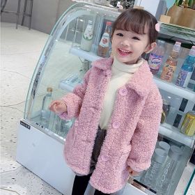 Girls' Coat Thick Mid-length Lamb Wool (Option: Pink-100cm)