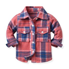 Children's Neutral Plaid Lapel Brushed Long Sleeve Top (Option: Pink-80cm)