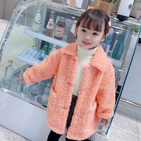 Girls' Coat Thick Mid-length Lamb Wool (Option: Orange-100cm)