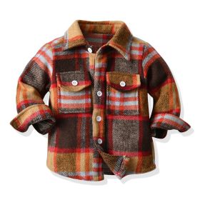 Children's Neutral Plaid Lapel Brushed Long Sleeve Top (Option: Orange-80cm)