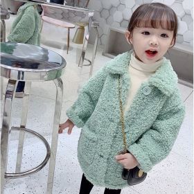 Girls' Coat Thick Mid-length Lamb Wool (Option: Green-100cm)