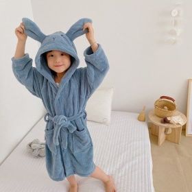 Cartoon Rabbit Hooded Bath Towel (Option: Bathrobe light blue-S)