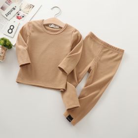 Autumn And Winter New Children's Long-sleeved Thick Pajamas Homewear Suit (Option: Coffee-130cm)