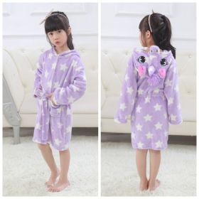 Tenma Bathrobe Flannel New Children's Home Clothes Nightgown (Option: The purple star horse-10to11Y)