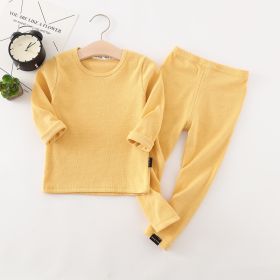 Autumn And Winter New Children's Long-sleeved Thick Pajamas Homewear Suit (Option: Yellow-100cm)