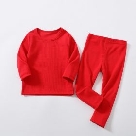 Autumn And Winter New Children's Long-sleeved Thick Pajamas Homewear Suit (Option: Red-130cm)