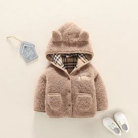 Lamb Cashmere Thickened Coat Girl's Cotton-padded Jacket (Option: Brown lattice-120cm)