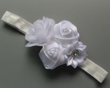 Children's Chiffon Rose Elastic Hair Band (Color: White)