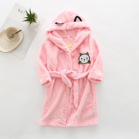 Flannel Bathrobe Boys' Home Wear With Hood (Option: Little cat pink-130)