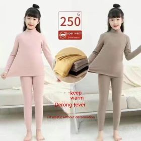 Children's Thermal Underwear Set Dralon Heating (Option: Camel And Pink-180)