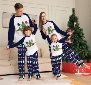 Family Matching Christmas Pajamas Set Xmas Long Sleeve Sleepwear Nightwear For Couples Kids Baby (Option: Dark blue-Dad 2XL)