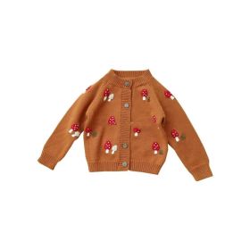 Hand Embroidered Mushroom Knitted Cardigan For Children (Option: Brown-90)