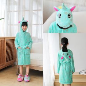 Tenma Bathrobe Flannel New Children's Home Clothes Nightgown (Option: Green fivepointed star Pegasu-8to9Y)