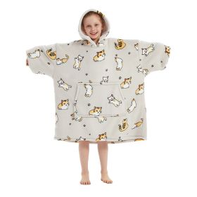 Hooded Slacker Blanket Pullover Children's And Teenagers' Sweater (Option: Light grey cat-One size)