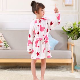 Boys And Girls Fashion Printed Flannel Hooded Nightgown (Option: Pink Five Pointed Star-100cm)