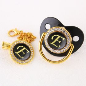 Black Bling Baby Pacifier And Clip Alphabet Letter Nipple (Letter: E)