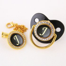 Black Bling Baby Pacifier And Clip Alphabet Letter Nipple (Letter: J)