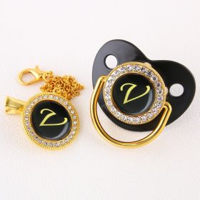 Black Bling Baby Pacifier And Clip Alphabet Letter Nipple (Letter: V)