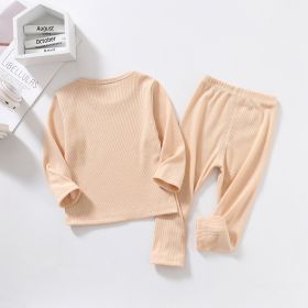 Autumn And Winter New Children's Long-sleeved Thick Pajamas Homewear Suit (Option: Dark beige-110cm)