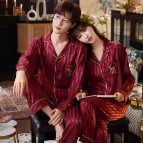 Autumn And Winter Couple Cardigan Newlywed Pajamas (Option: AM3403934040-Female XL)