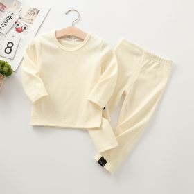 Autumn And Winter New Children's Long-sleeved Thick Pajamas Homewear Suit (Option: Beige-80cm)