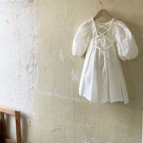 Early Autumn Girls' Romper Parent-child Dress (Option: Off white baby dress-80cm)