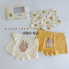 Three-piece Set Children's Underwear Modal Printing Baby Kindergarten Boxer Shorts (Option: Little Yellow Lion-110cm)