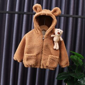 Lamb Cashmere Thickened Coat Girl's Cotton-padded Jacket (Option: Brown hanging bear-120cm)