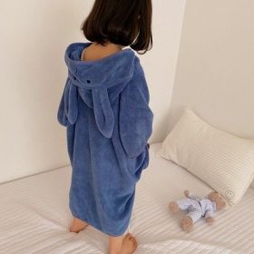 Cartoon Rabbit Hooded Bath Towel (Option: Cloak Dark Blue-One size)