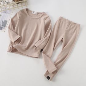 Autumn And Winter New Children's Long-sleeved Thick Pajamas Homewear Suit (Option: Apricot-90cm)