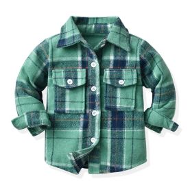 Children's Neutral Plaid Lapel Brushed Long Sleeve Top (Option: Light Green-140cm)