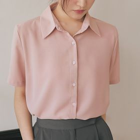 Women's French Retro Commuting Fashion Short-sleeved Shirt (Option: Pink-M)