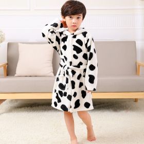 Boys And Girls Fashion Printed Flannel Hooded Nightgown (Option: Big Spot Cow-110cm)