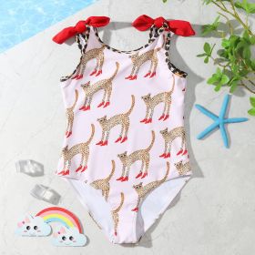 New Ice Cream Printing Children's Comfortable High Elastic One-piece Swimsuit (Option: Pink Leopard-100)