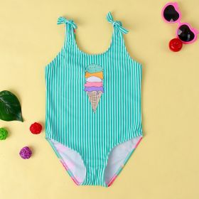 New Ice Cream Printing Children's Comfortable High Elastic One-piece Swimsuit (Option: Green-100)