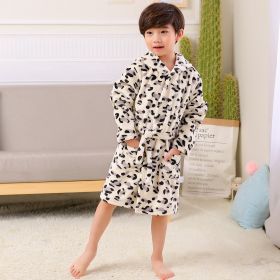 Boys And Girls Fashion Printed Flannel Hooded Nightgown (Option: White Leopard Print-130cm)