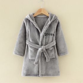 Boys And Girls Fashion Printed Flannel Hooded Nightgown (Option: Bathrobe Pure Gray-130cm)