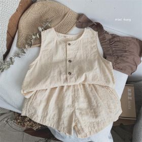 Children's Baby Girl Sleeveless Tank Top Shorts Suit (Option: Apricot-90cm)