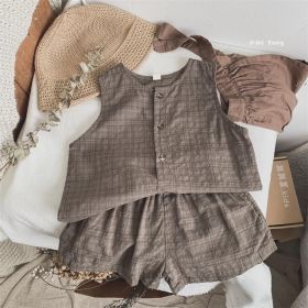 Children's Baby Girl Sleeveless Tank Top Shorts Suit (Option: Coffee Color-120 Cm)