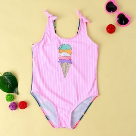 New Ice Cream Printing Children's Comfortable High Elastic One-piece Swimsuit (Option: Pink-100)