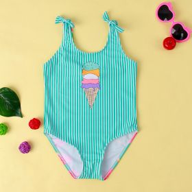 New Ice Cream Printing Children's Comfortable High Elastic One-piece Swimsuit (Option: Green-120)