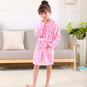 Boys And Girls Fashion Printed Flannel Hooded Nightgown (Option: Pink Stone-110cm)